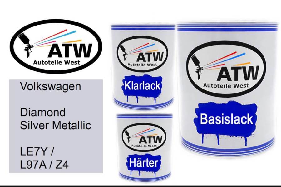 Volkswagen, Diamond Silver Metallic, LE7Y / L97A / Z4: 1L Lackdose + 1L Klarlack + 500ml Härter - Set, von ATW Autoteile West.